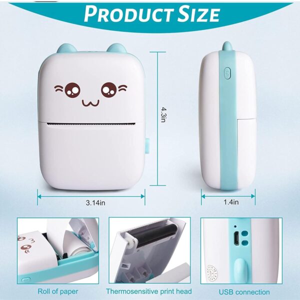 Mini Printer, Mobile Phone Bluetooth Connection Wireless Mini Thermal Printer with Android or iOS APP for Pictures, with Fast Paper Output for Photo Image - Image 2