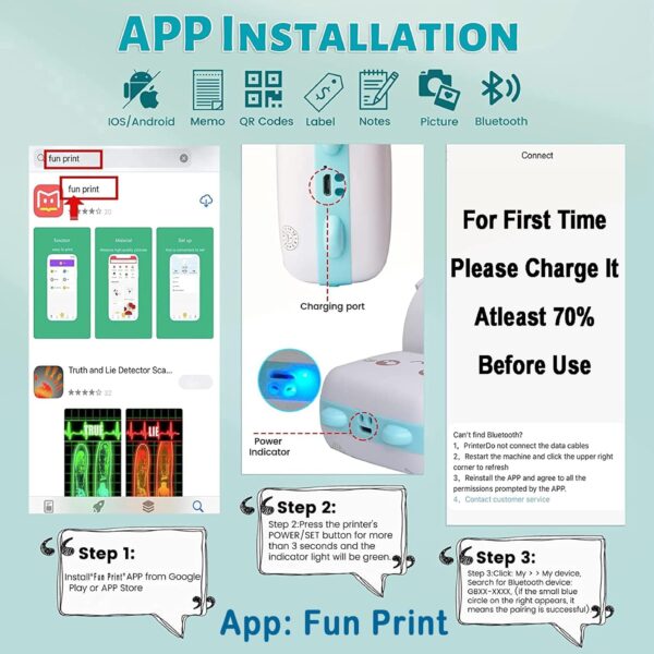 Mini Printer, Mobile Phone Bluetooth Connection Wireless Mini Thermal Printer with Android or iOS APP for Pictures, with Fast Paper Output for Photo Image - Image 3