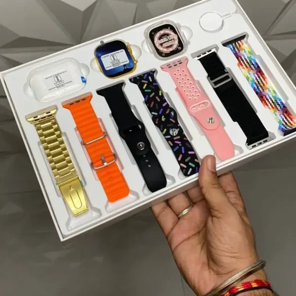 10-in-1 Ultra Smart Bluetooth Calling Smartwatch, Earphones, Transparent Screen Guard, 7 Classic Straps (Mixed Colours) - Image 2