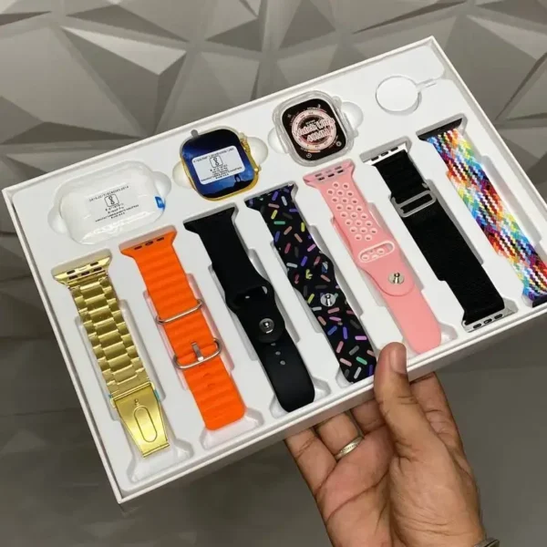 10-in-1 Ultra Smart Bluetooth Calling Smartwatch, Earphones, Transparent Screen Guard, 7 Classic Straps (Mixed Colours) - Image 3