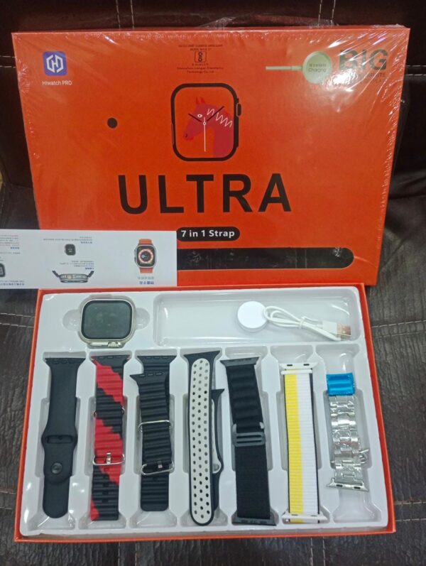Ultra 7 in 1 Strap Smartwatch, Stainless Steel, Multiple Straps, Heart Rate, Remote Camera, Weather, Game - Image 3