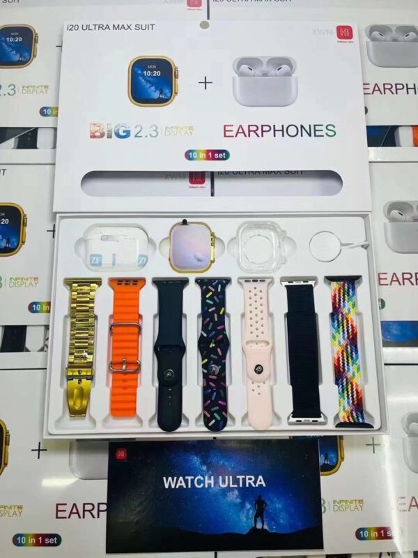 10-in-1 Ultra Smart Bluetooth Calling Smartwatch, Earphones, Transparent Screen Guard, 7 Classic Straps (Mixed Colours) - Image 5