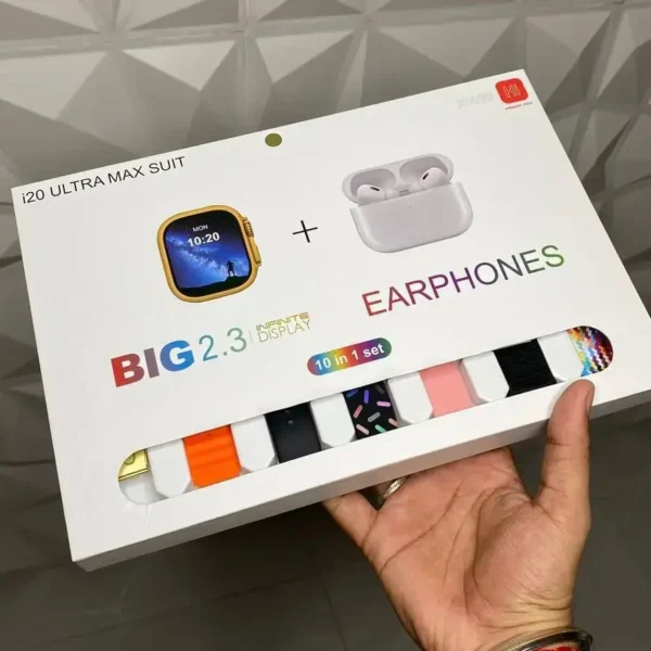 10-in-1 Ultra Smart Bluetooth Calling Smartwatch, Earphones, Transparent Screen Guard, 7 Classic Straps (Mixed Colours)
